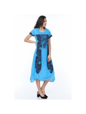 Mavi Kısa Kol Püskül Detaylı elbise