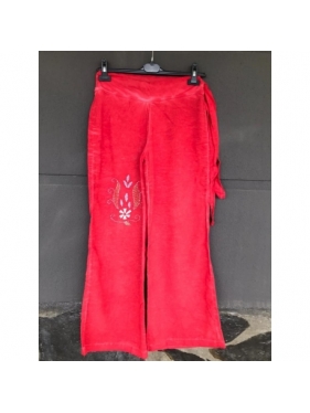 Kırmızı Otantik Buldan Bezi & Şile Bezi Kuşaklı Pantolon