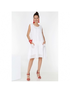 Beyaz Otantik Buldan Bezi & Şile Bezi Önü Bantlı Kolsuz Elbise