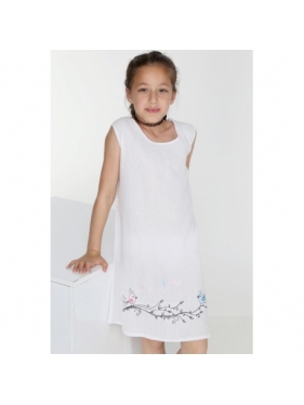 Beyaz Otantik Buldan Bezi & Şile Bezi Nakışlı Çocuk Elbise